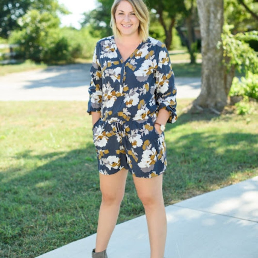 Old Navy Long Sleeve Floral Romper Gray/Yellow